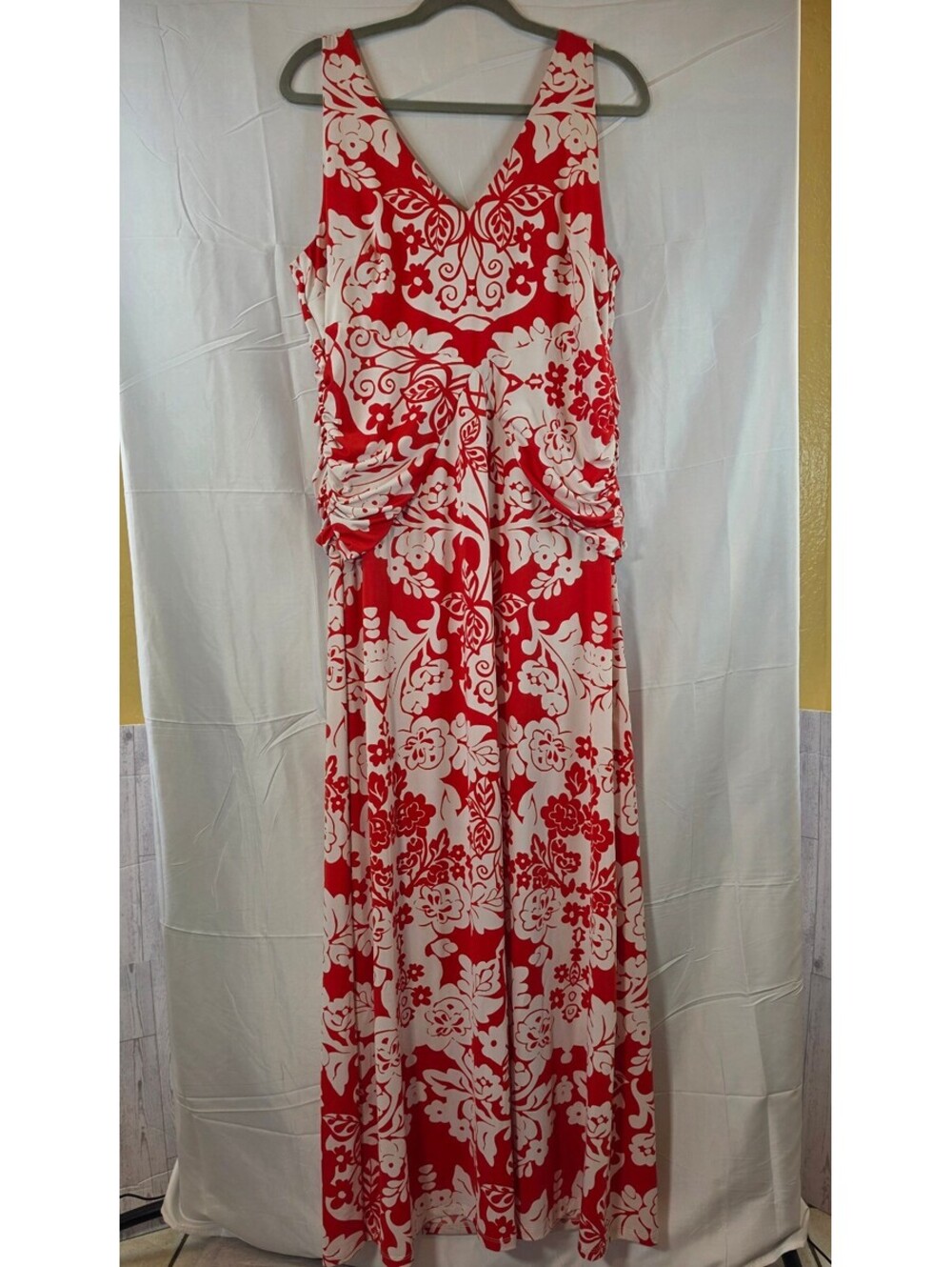 INC International Concepts XL Red White Floral Maxi Dress Sleeveless